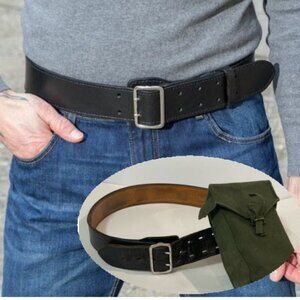 Leather Sam Browne Belt Size 38 and Military Belt Bag